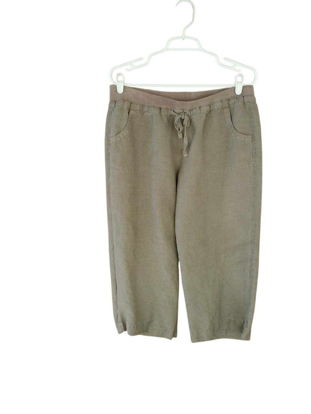 Sandro Light Brown Mid Rise Wide Legged Linen Blend Capri Pants Large